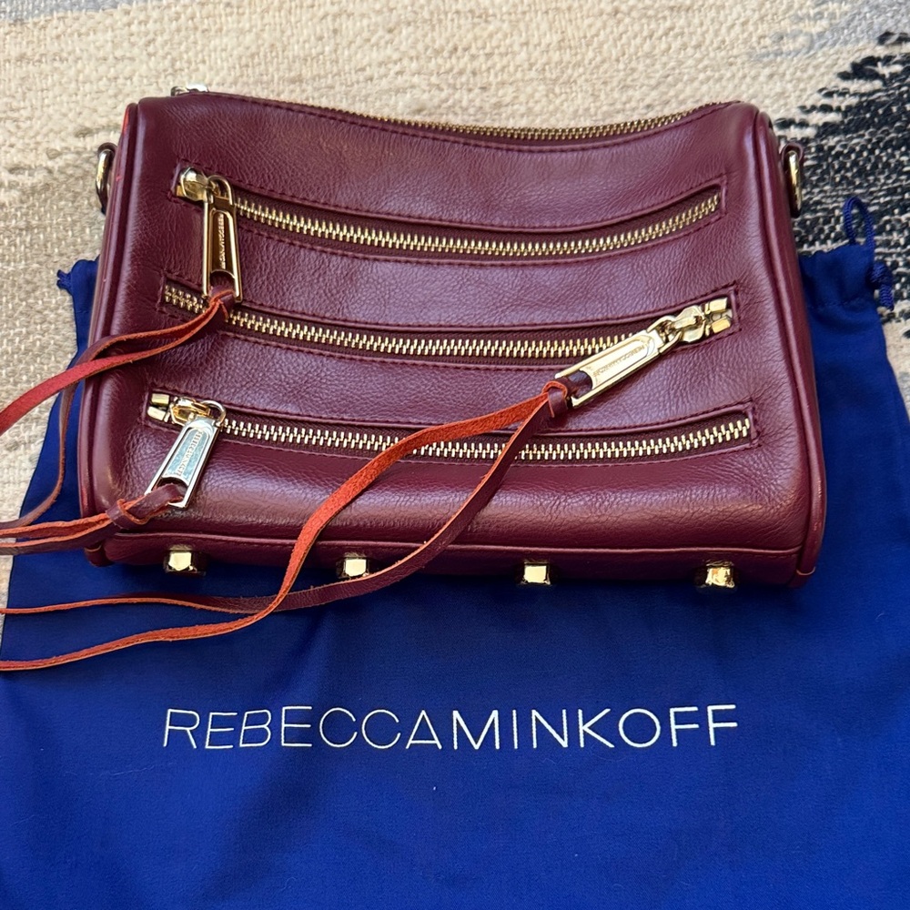Rebecca Minkoff Leather Crossbody Bag Burgundy with Gold Accents